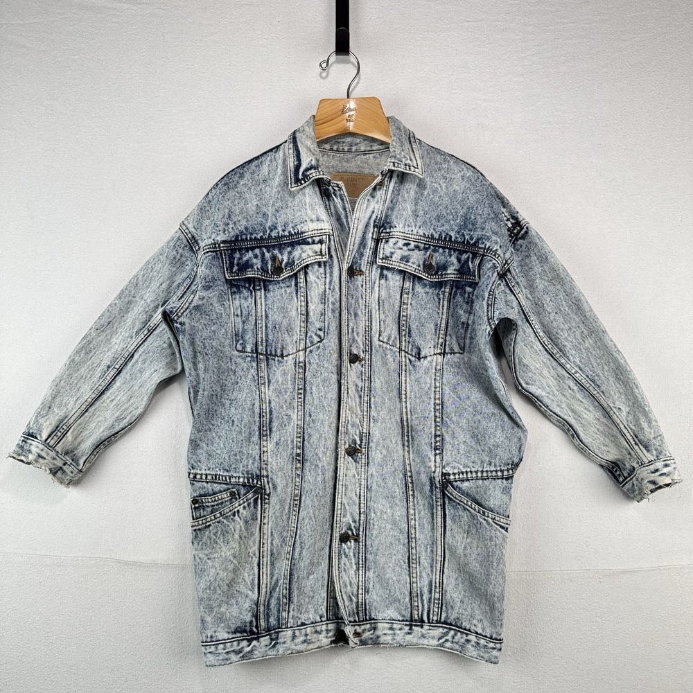 80s Vtg Jordache Acid Wash Light Blue Denim Jacket Long 3/4" Sleeve Women's S